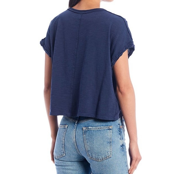 Free People Navy You Rock Short Sleeve Tee Shirt Sizes Small Medium & Large NWT - Picture 4 of 10